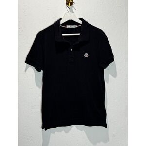 Moncler Mens Short Sleeve Pique Polo Shirt Navy Blue Logo Patch Size S